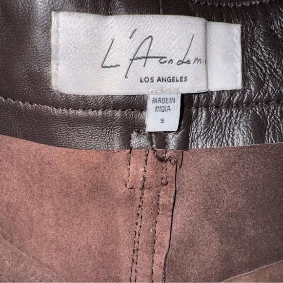 Revolve L’Academie Savon Size Small Dark Brown Leather Shorts Tie Waist Cuffed